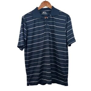 Slazenger Mens Small Striped Golf Polo Shirt Short Sleeve Navy Blue White Casual